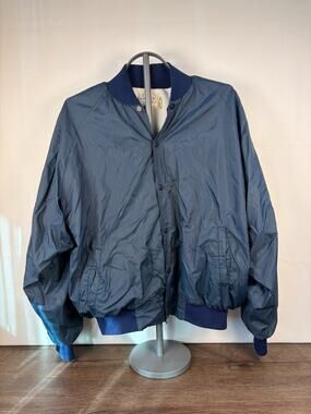 Vintage Artex Roadway Men's Nylon Bomber Jacket XXL Navy Fleece Lined USA